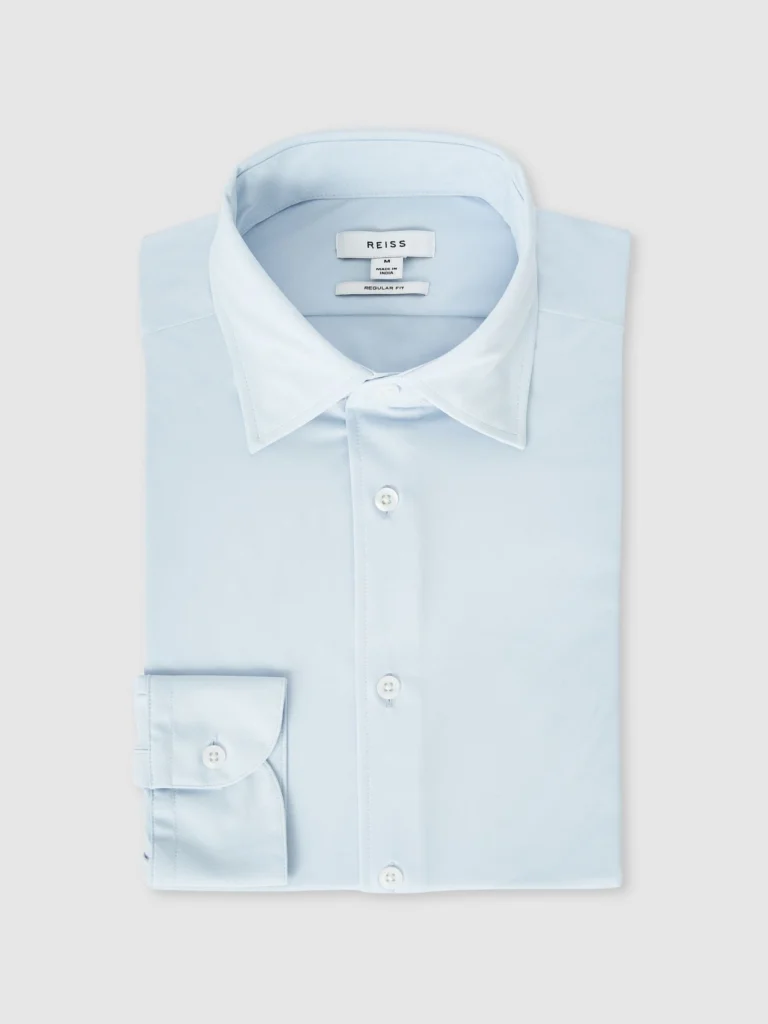 Reiss Soft Blue Long-sleeve Slim-fit Travel Shirt