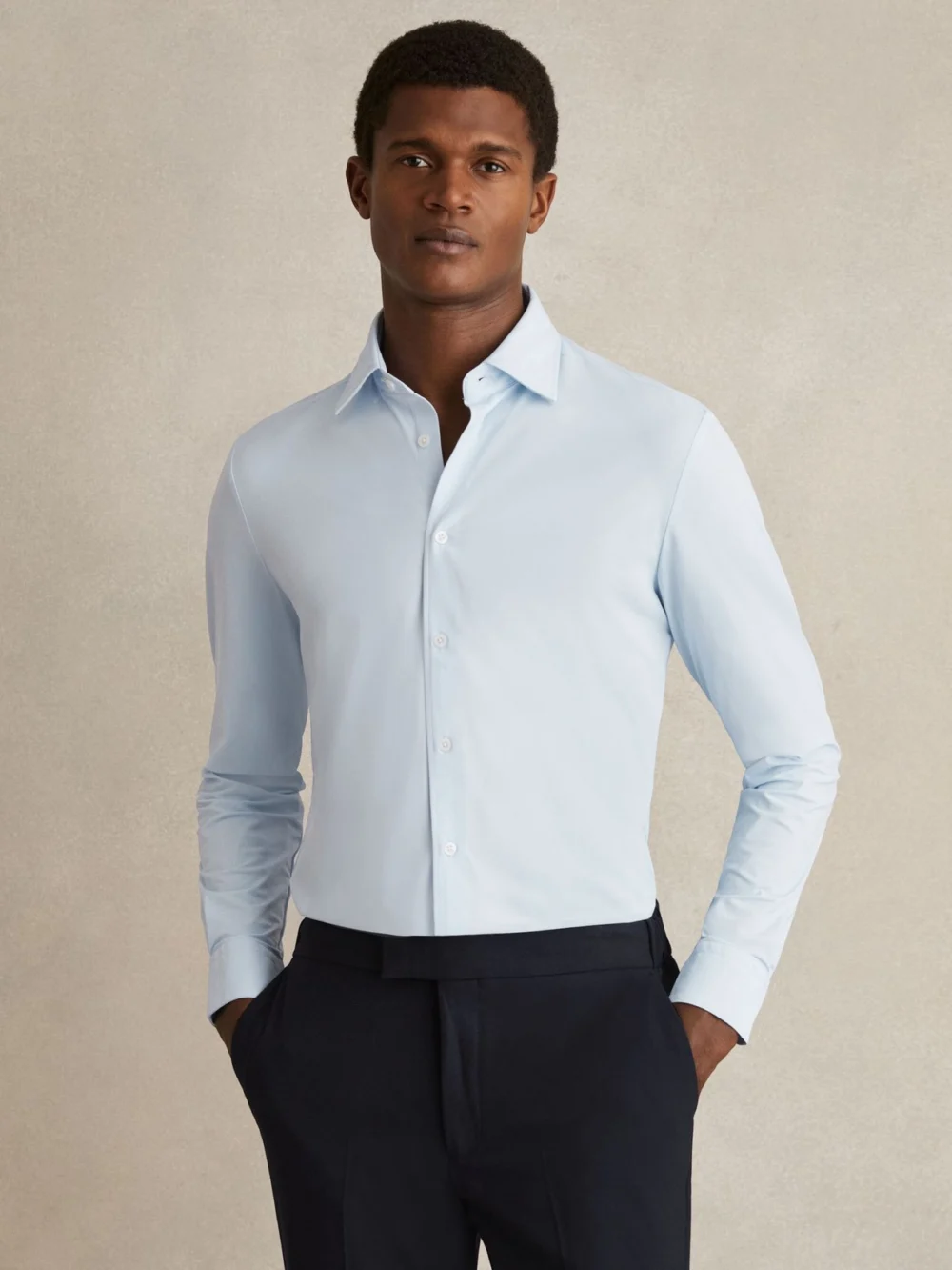Reiss Soft Blue Long-sleeve Slim-fit Travel Shirt, view 2