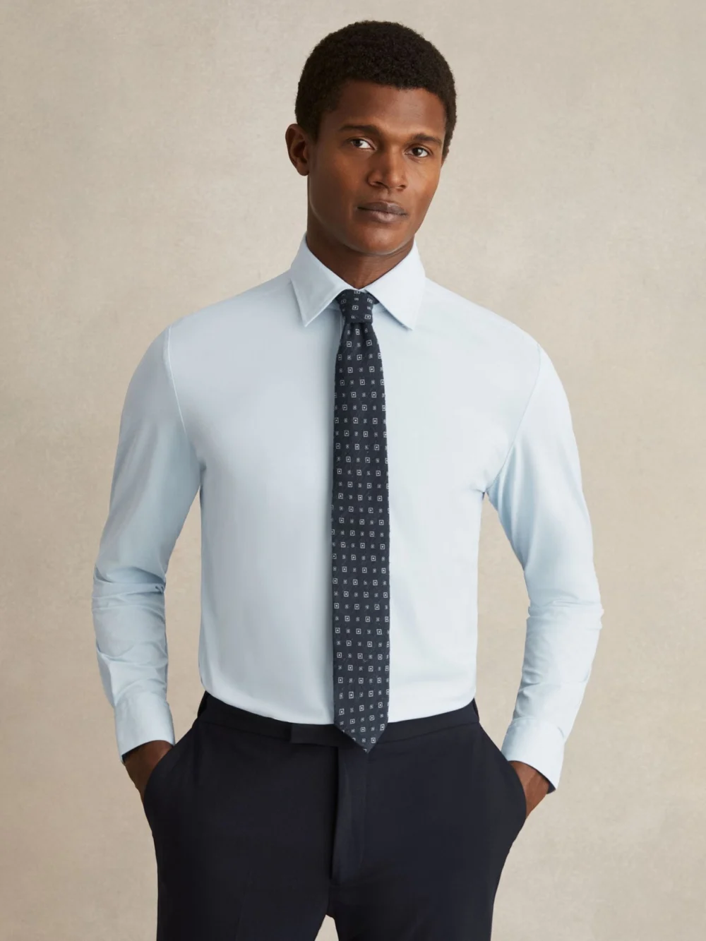 Reiss Soft Blue Long-sleeve Slim-fit Travel Shirt, view 4