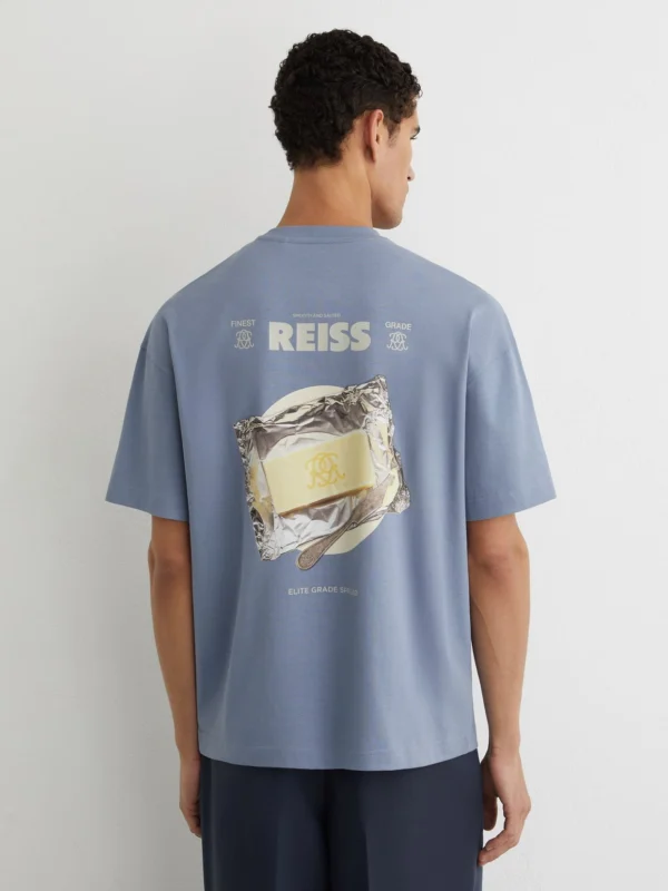 Reiss Soft Blue Monogram Butter Relaxed-fit T-shirt