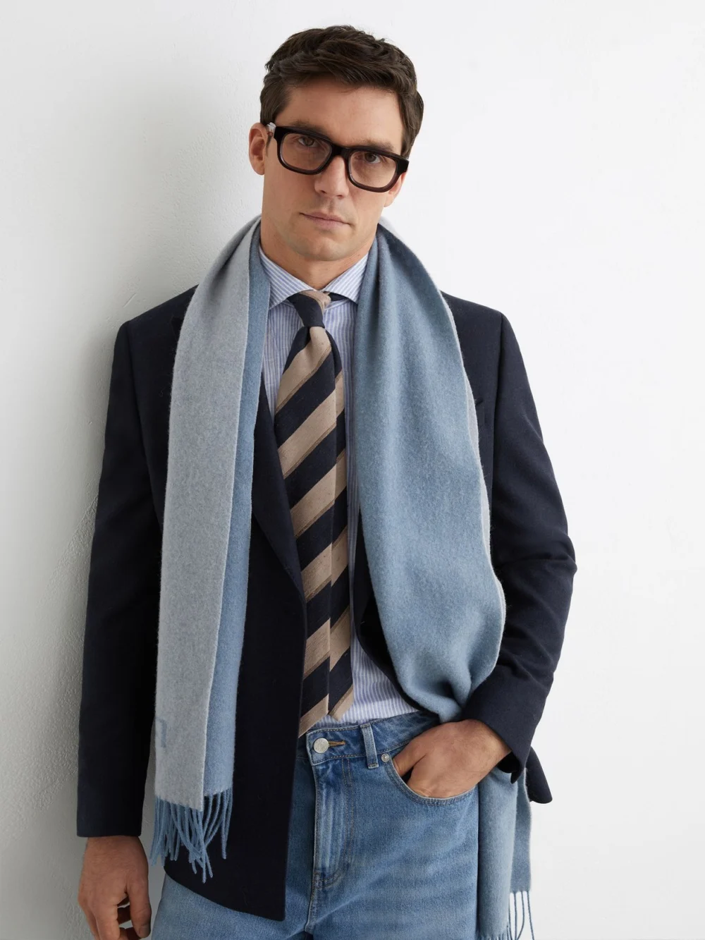 Reiss Soft Blue Picton Wool-cashmere Scarf,, view 2