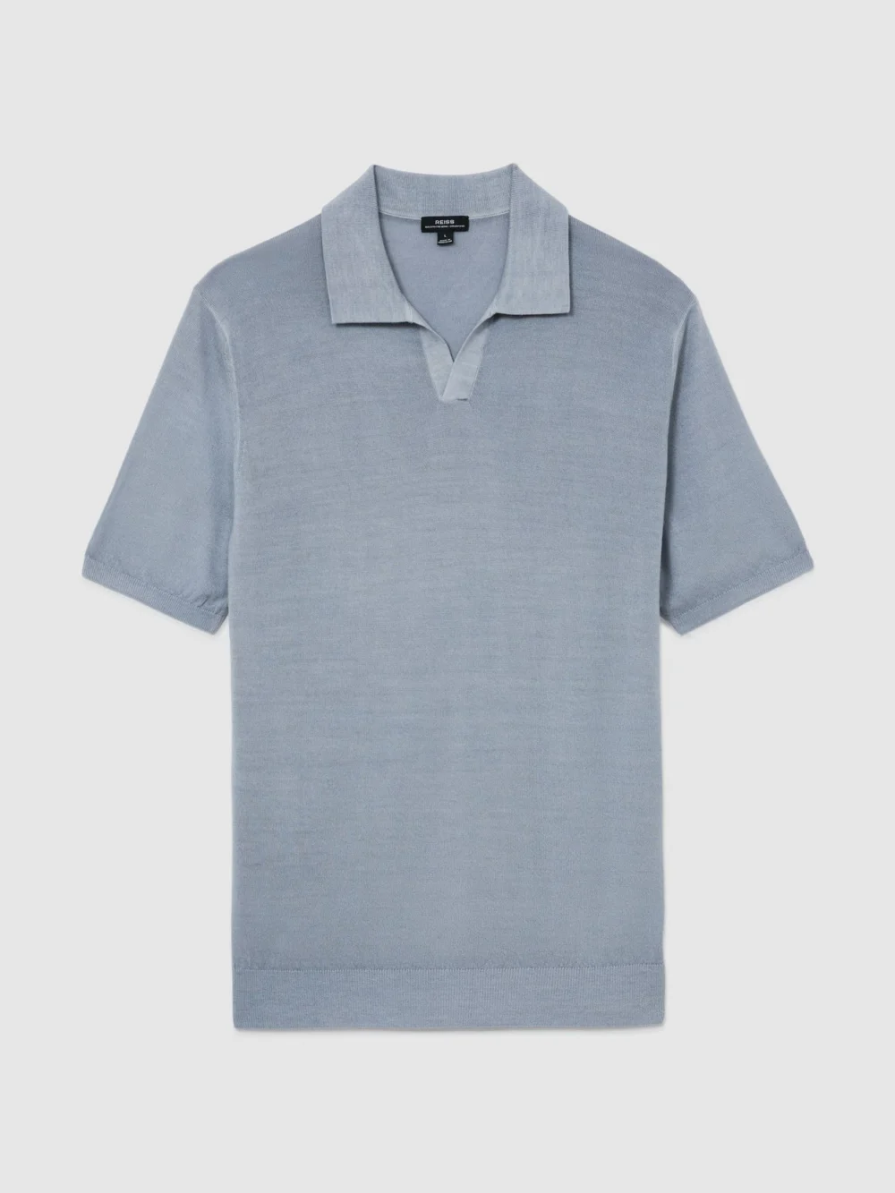 Reiss Soft Blue Pigment-dyed Merino Wool Open-collar Polo Shirt, view 2