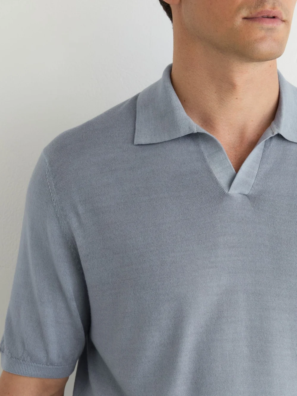 Reiss Soft Blue Pigment-dyed Merino Wool Open-collar Polo Shirt, view 4