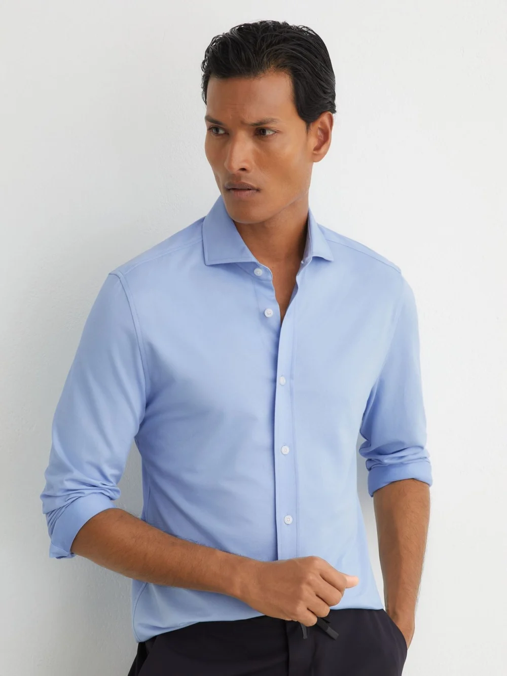 Reiss Soft Blue R-flex Cotton-blend Stretch Jersey Shirt Slim-fit