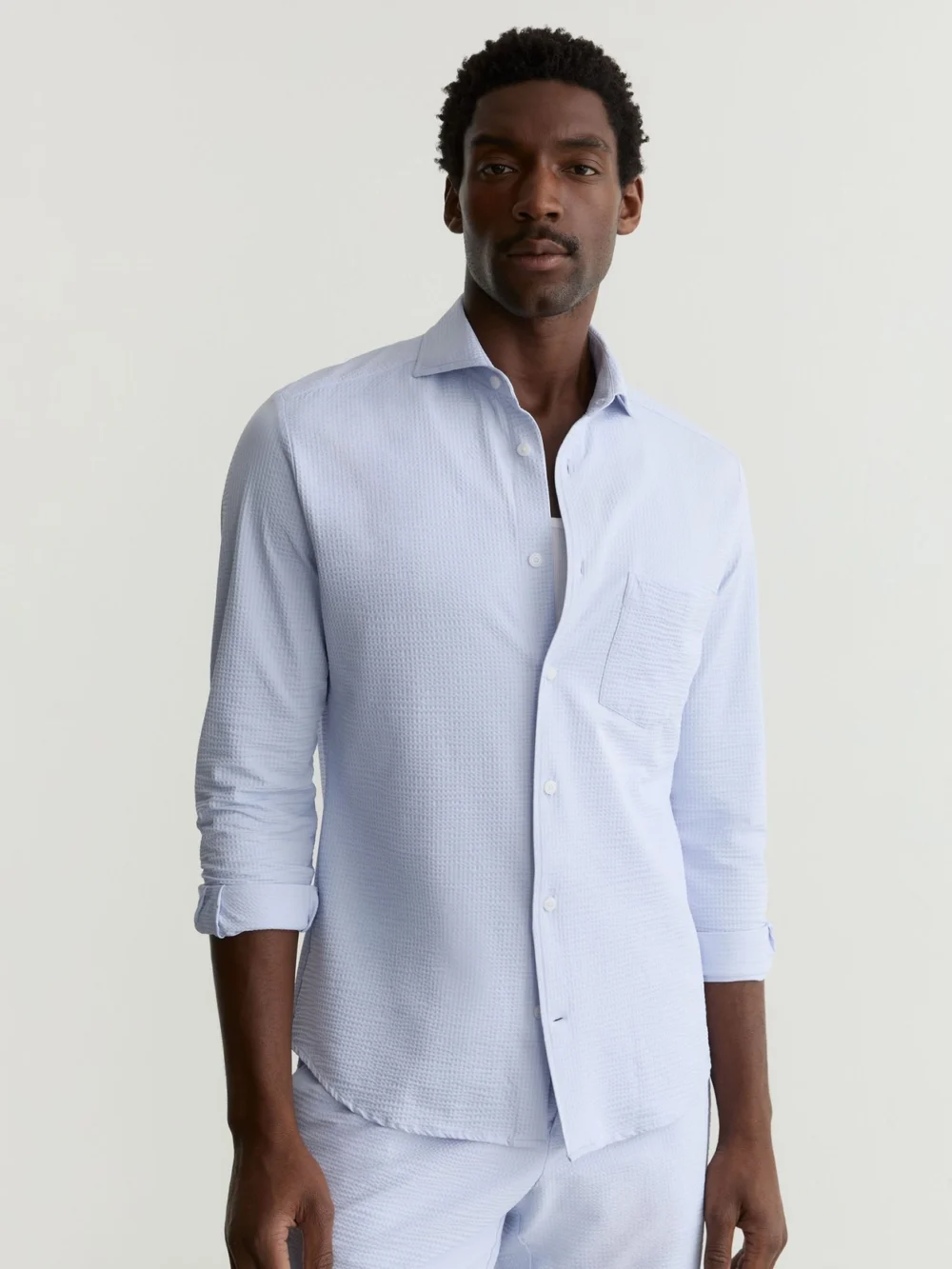 Reiss Soft Blue Seersucker Cutaway-collar Shirt Regular-fit