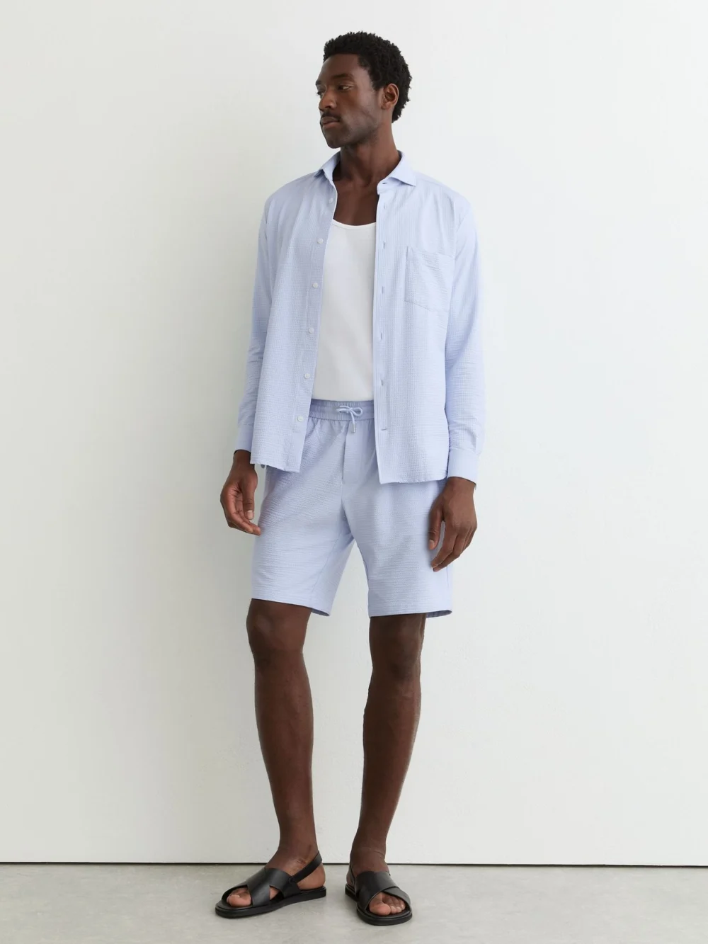 Reiss Soft Blue Seersucker Cutaway-collar Shirt Regular-fit, view 3
