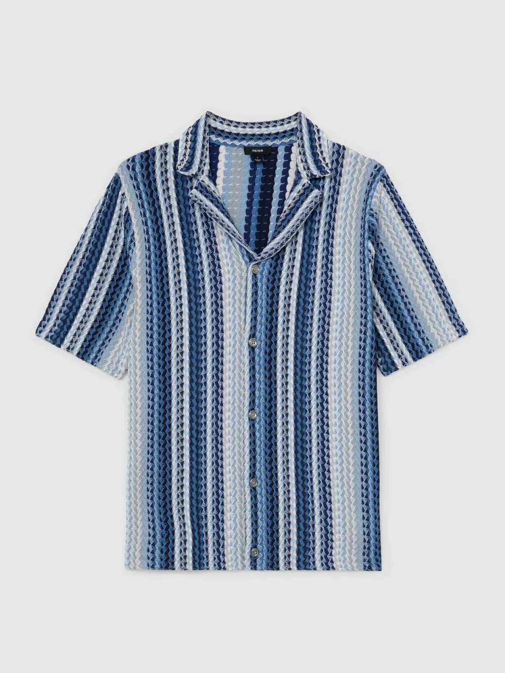 Reiss Soft Blue Stripe-knit Cuban-collar Shirt, view 2