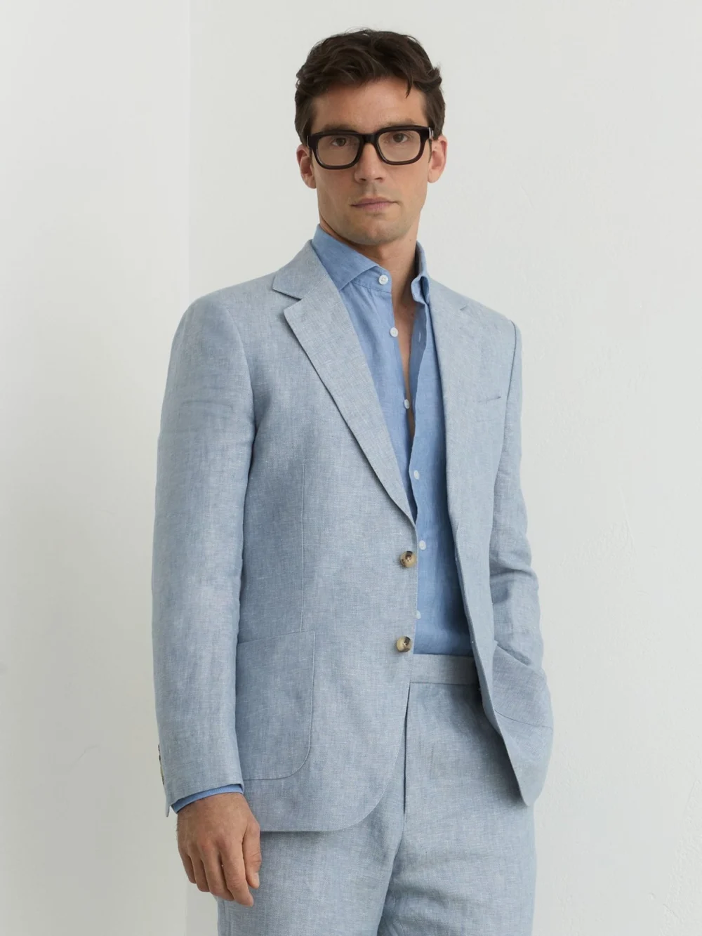 Reiss Soft Blue Tailored Fit Linen-twill Single-breasted Blazer Tailored-fit