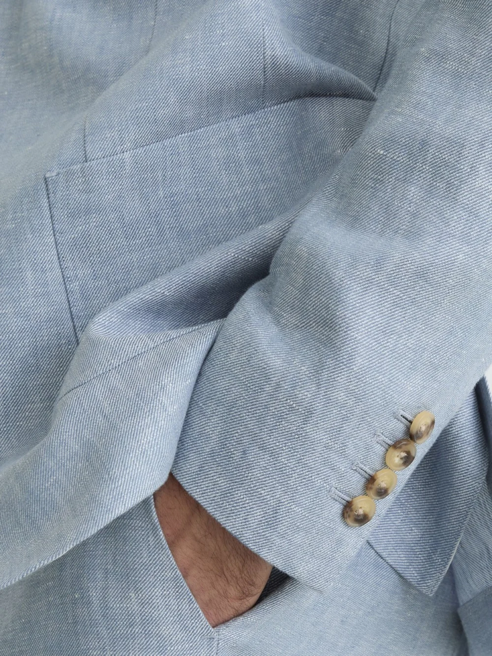Reiss Soft Blue Tailored Fit Linen-twill Single-breasted Blazer Tailored-fit, view 4