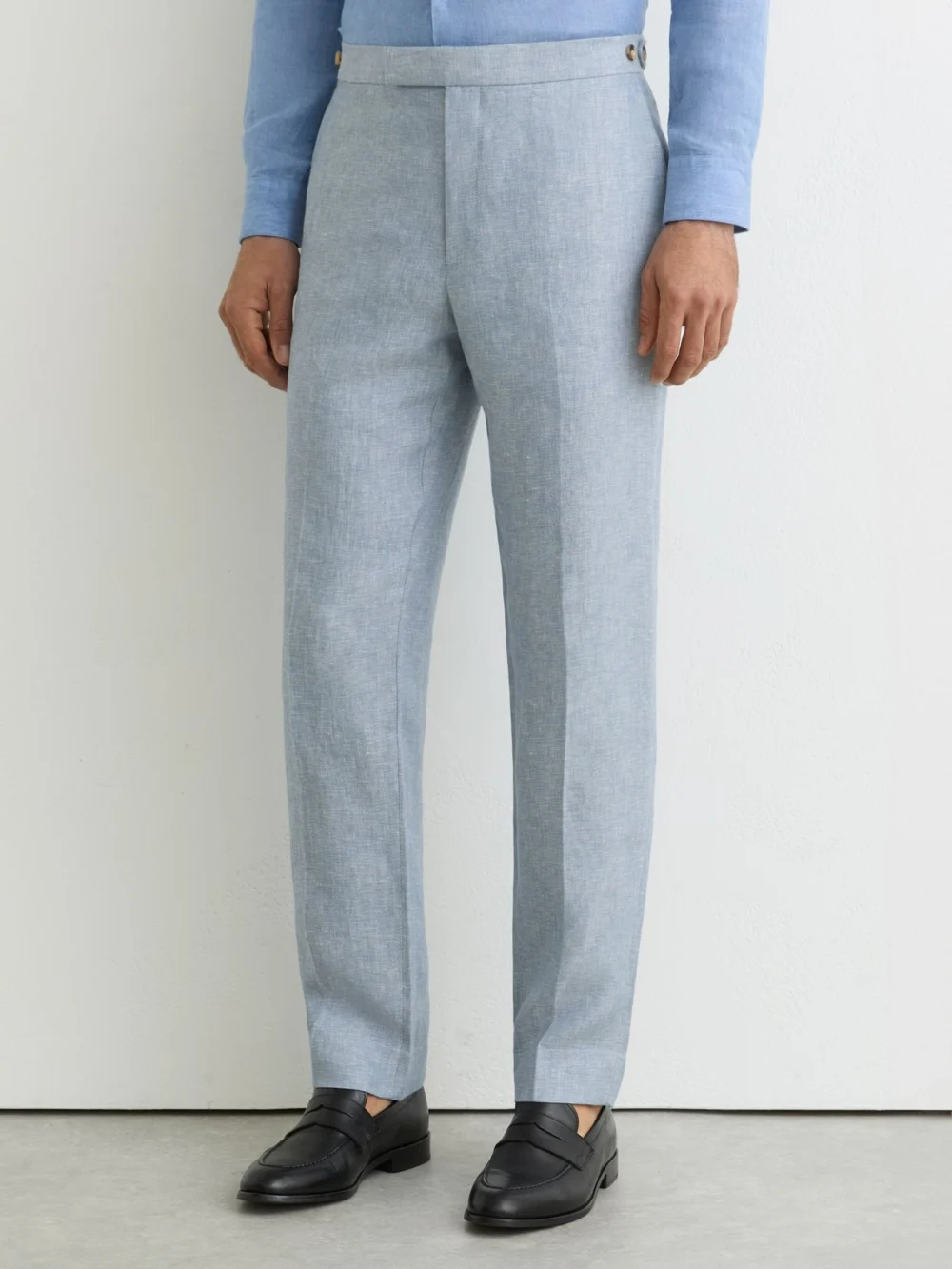 Reiss Soft Blue Tailored Fit Linen-twill Tailored-fit Suit Trousers, view 3