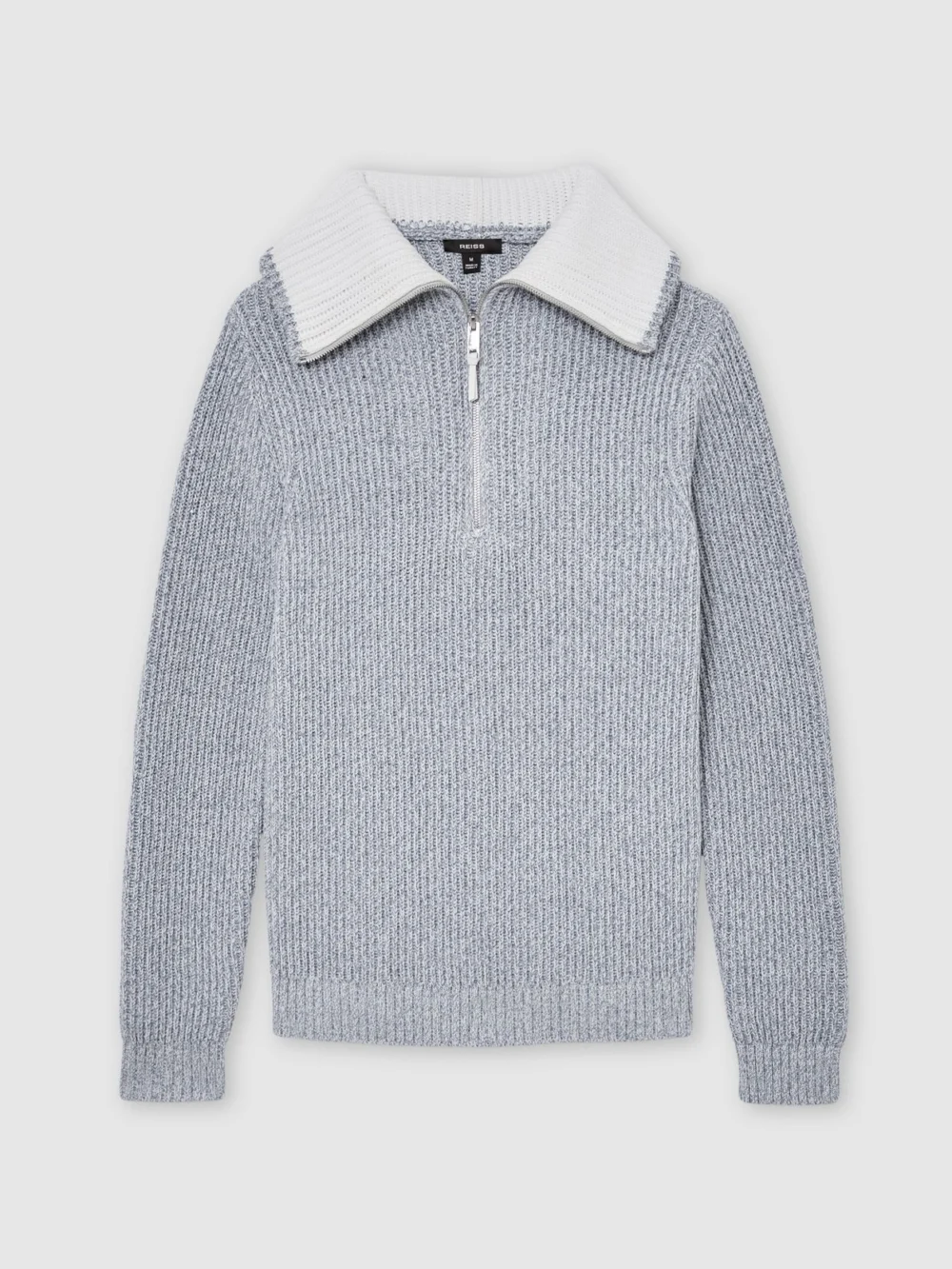 Reiss Soft Blue Twist Cotton-blend Rib-knit Half-zip Jumper, view 2