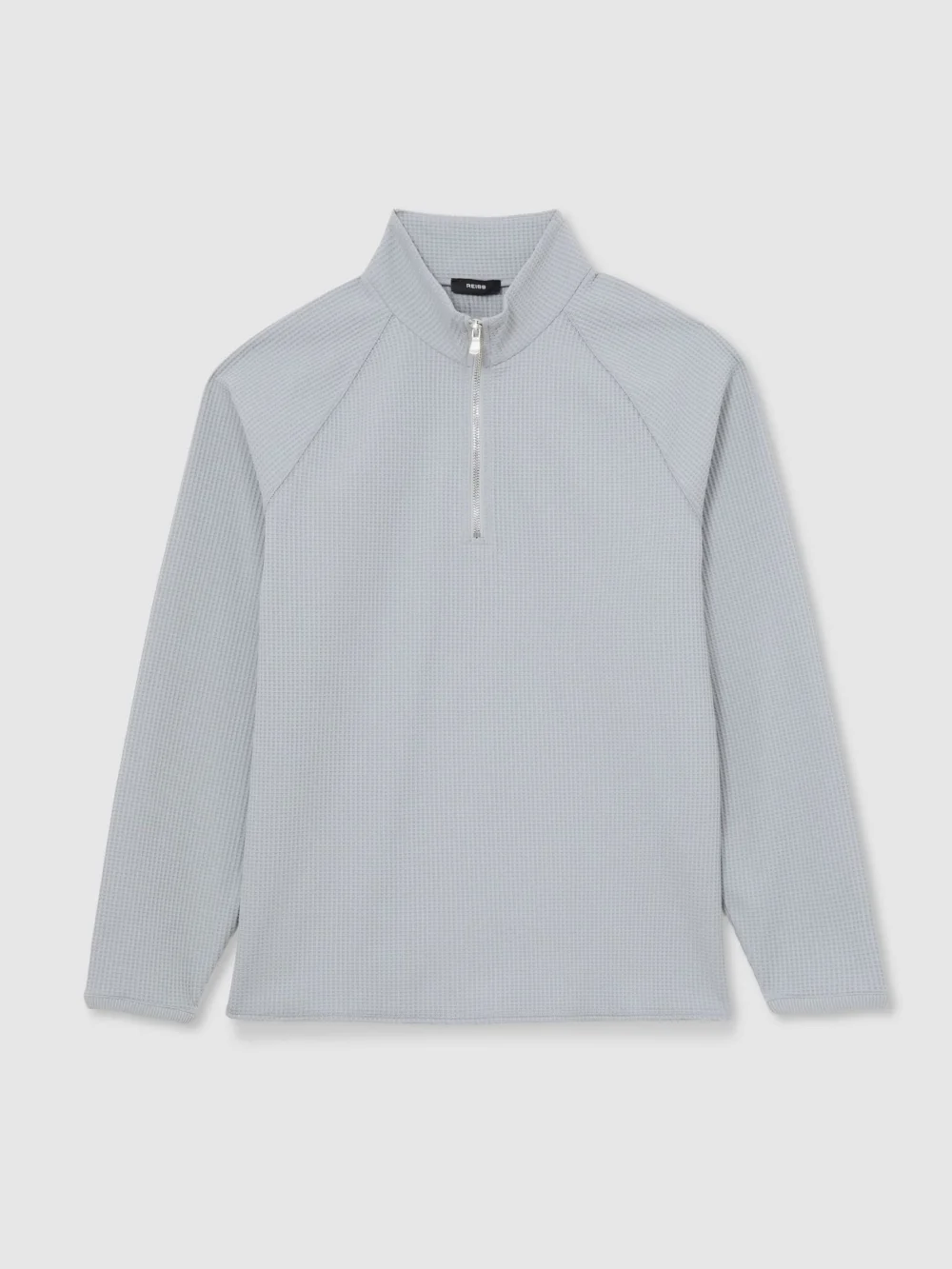 Reiss Soft Blue Waffle Half-zip Funnel-neck Sweatshirt, view 2
