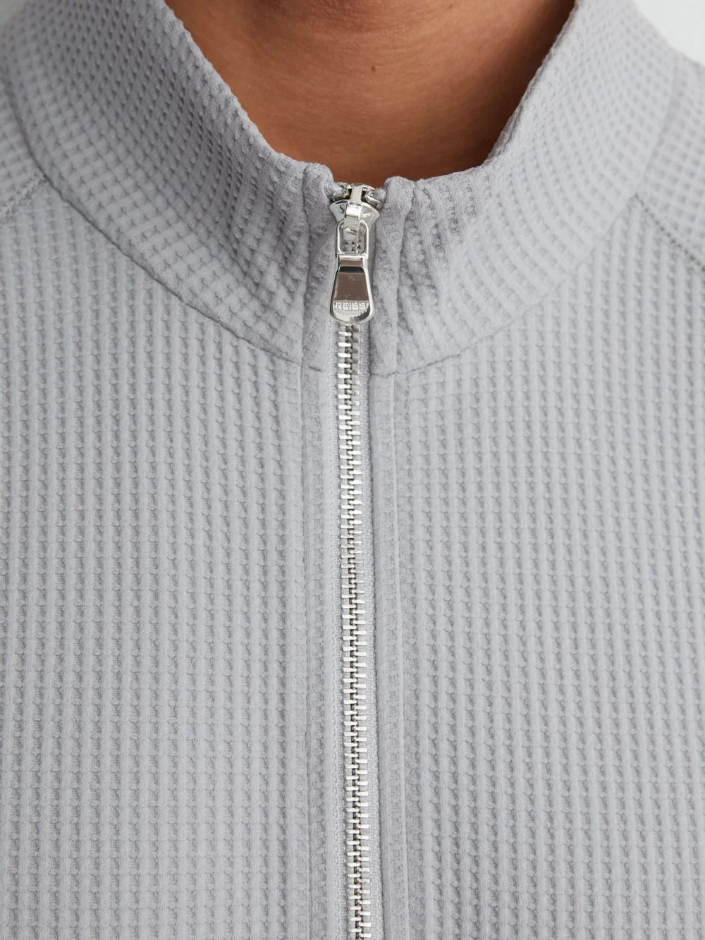 Reiss Soft Blue Waffle Half-zip Funnel-neck Sweatshirt, view 4