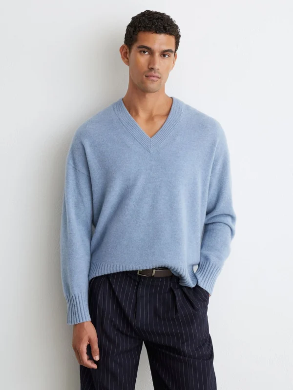 Reiss Soft Blue Wool-cashmere V-neck Jumper