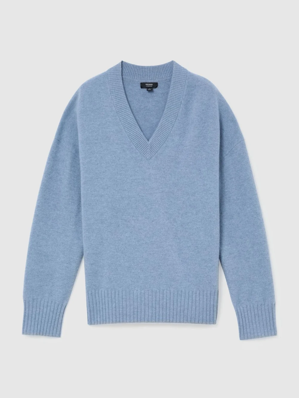 Reiss Soft Blue Wool-cashmere V-neck Jumper, view 2