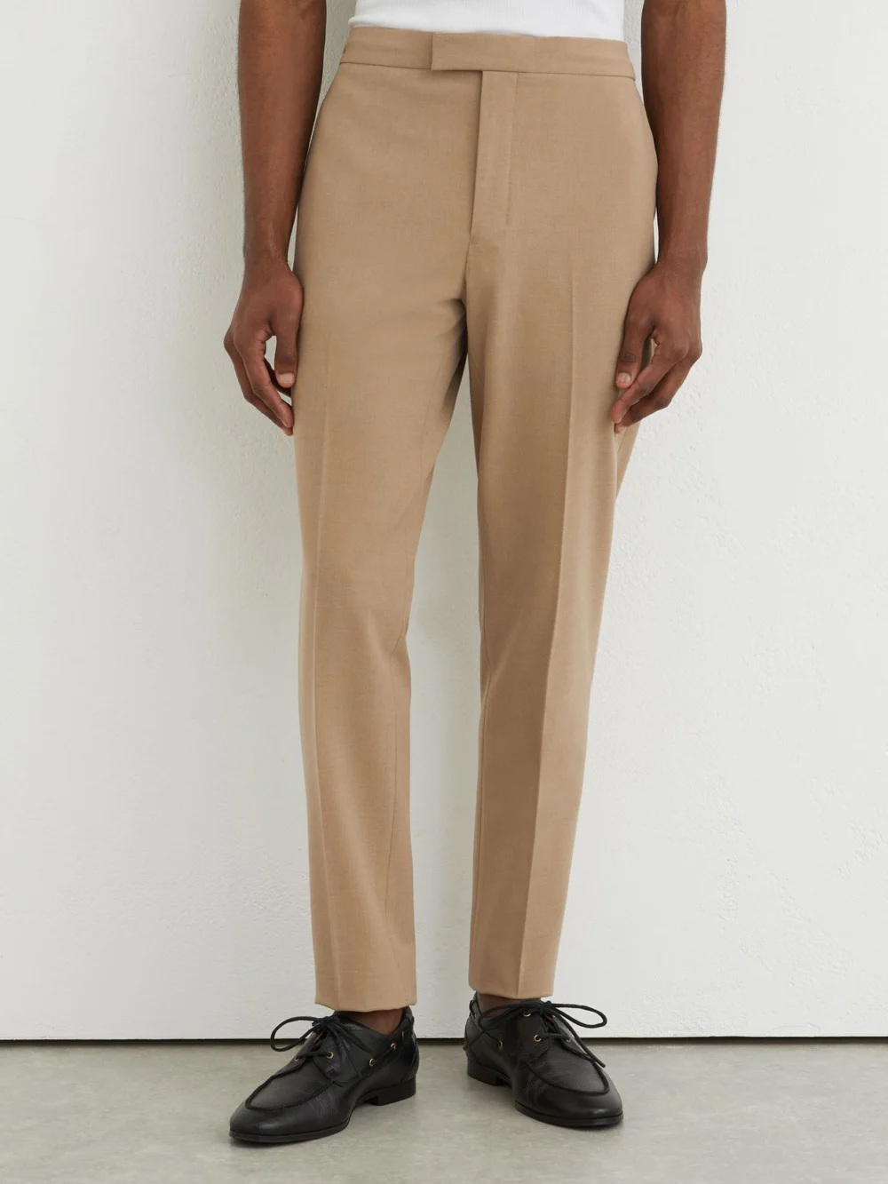 Reiss Soft Camel Brown Slim Fit Stretch Drawstring Trousers, view 3