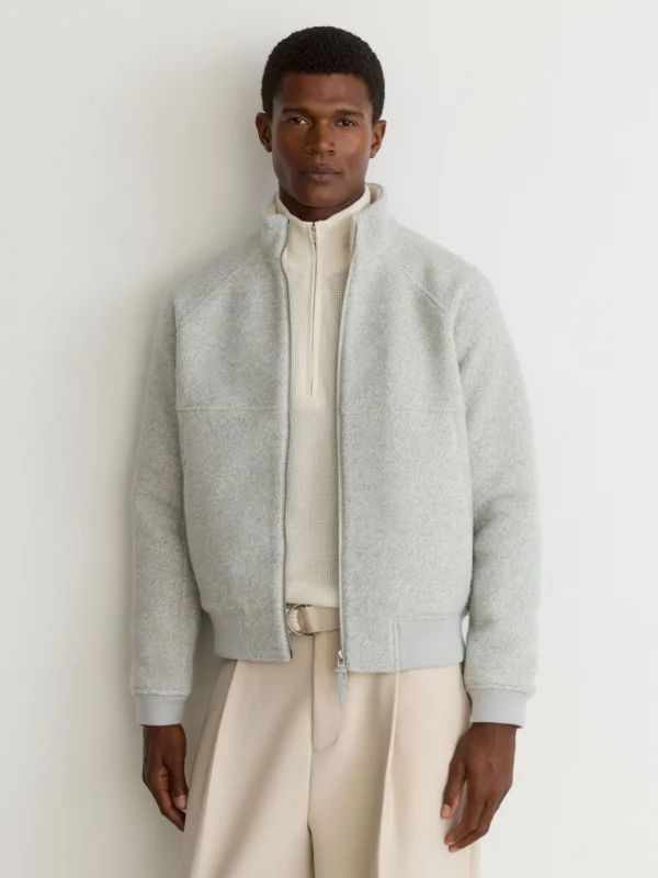 Reiss Soft Grey Bouclé Zip-through Jacket with Wool