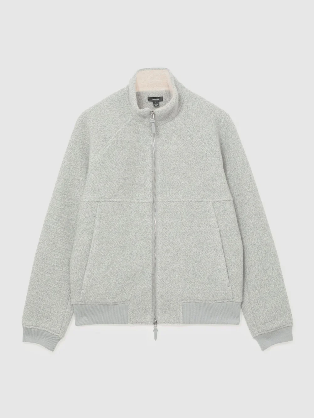 Reiss Soft Grey Bouclé Zip-through Jacket with Wool, view 2