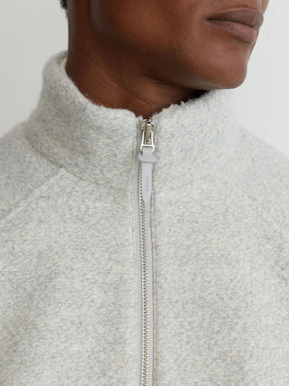 Reiss Soft Grey Bouclé Zip-through Jacket with Wool, view 4