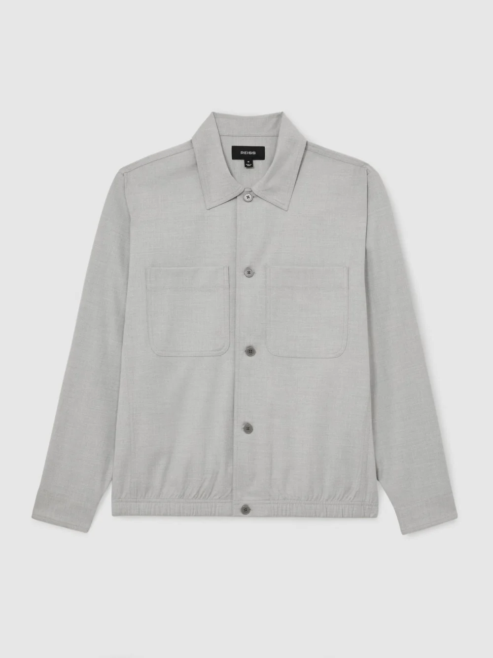 Reiss Soft Grey Brushed Twin-pocket Overshirt with Wool, view 2