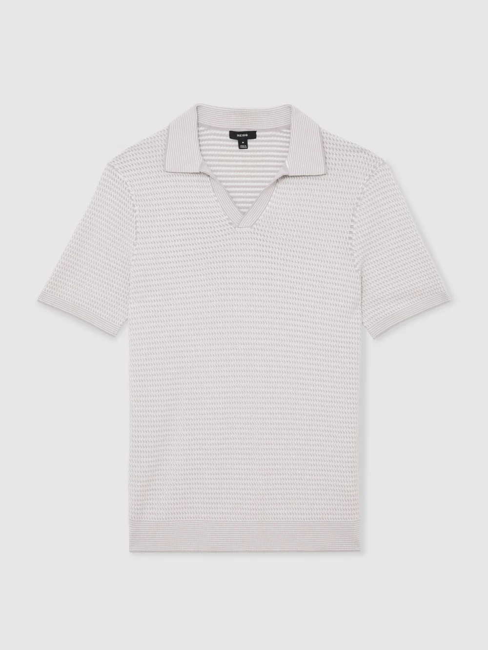 Reiss Soft Grey Open-collar Textured-knit Polo Shirt, view 2