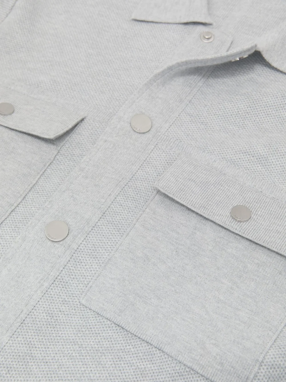 Reiss Soft Grey R-flex Knitted Press-stud Overshirt, view 2