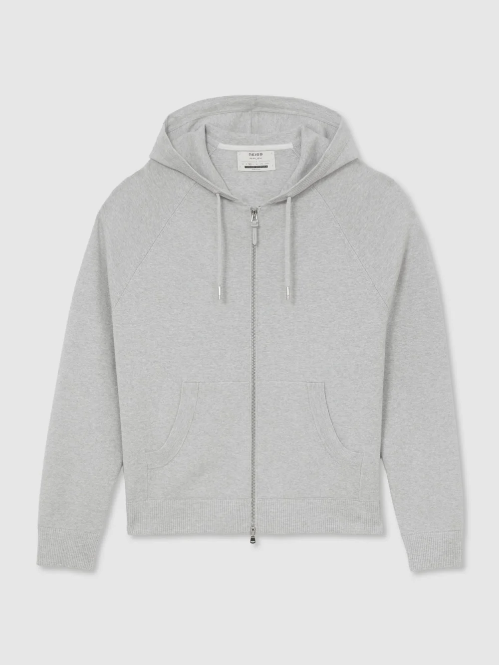 Reiss Soft Grey R-flex Zip-through Knitted Hoodie, view 3