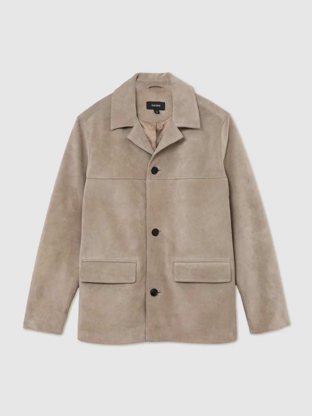 Reiss Soft Grey Suede Heavyweight Overshirt, view 2