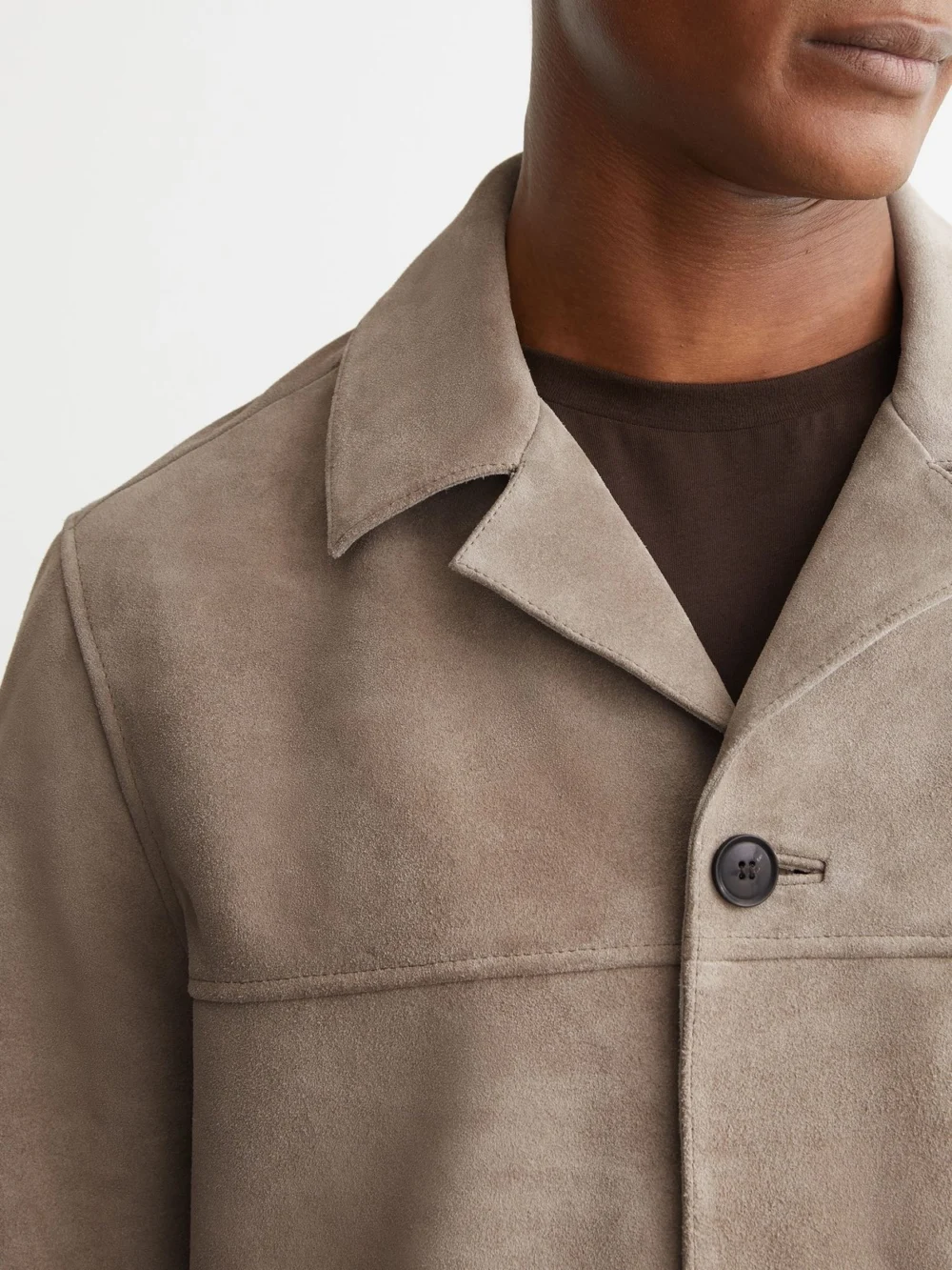 Reiss Soft Grey Suede Heavyweight Overshirt, view 4