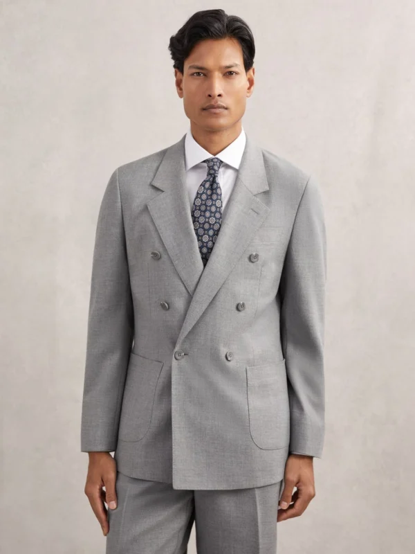 Reiss Soft Grey Tailored-fit Double-breasted Blazer