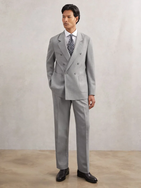 Reiss Soft Grey Tailored-fit Pleated Suit Trousers