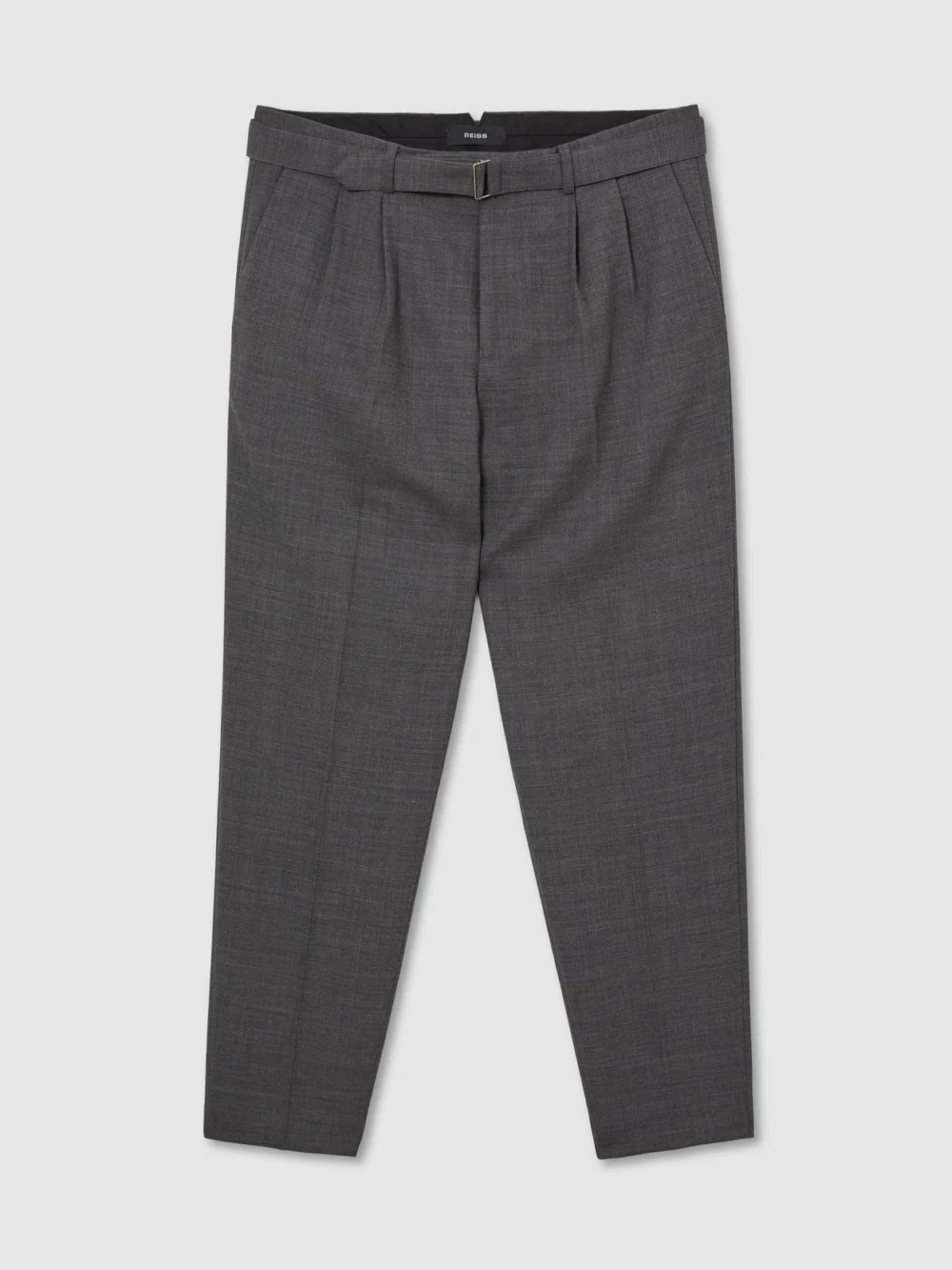 Reiss Soft Grey Tailored Fit Wool-blend Belted Pleated Trousers, view 2