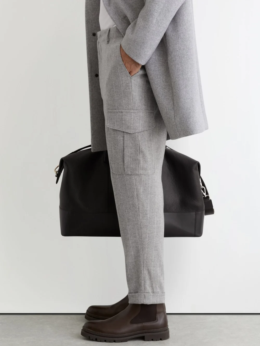 Reiss Soft Grey Wool-blend Flannel Pinstripe Cargo Trousers