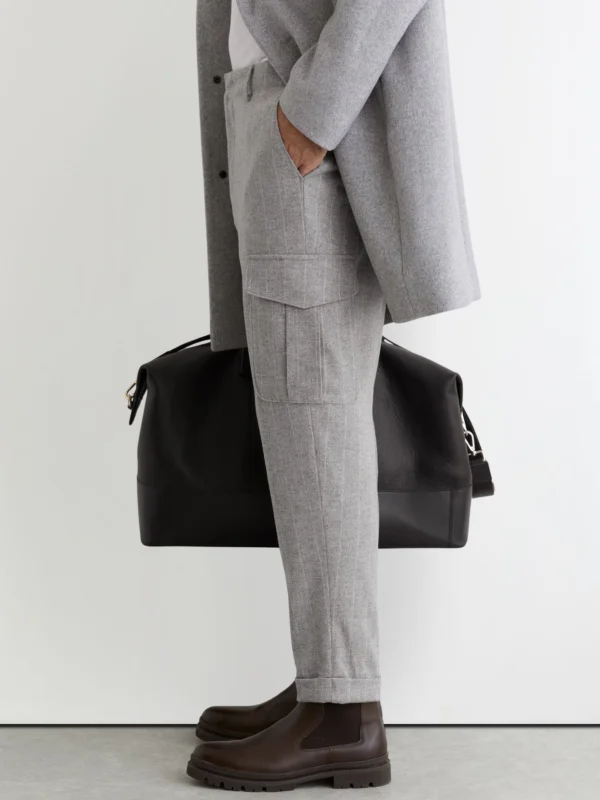 Reiss Soft Grey Wool-blend Flannel Pinstripe Cargo Trousers