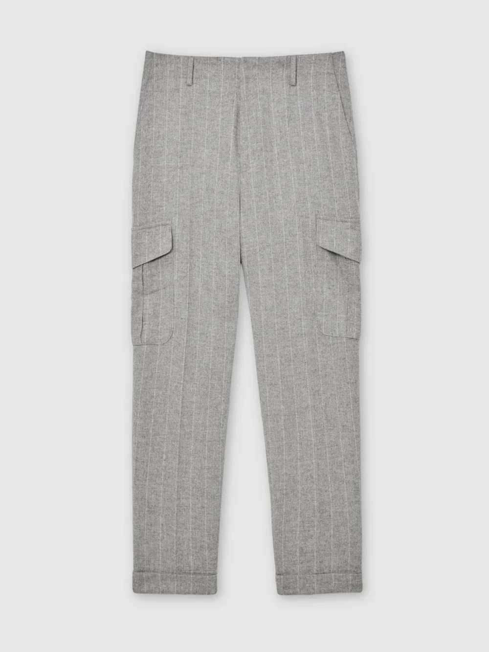 Reiss Soft Grey Wool-blend Flannel Pinstripe Cargo Trousers, view 2