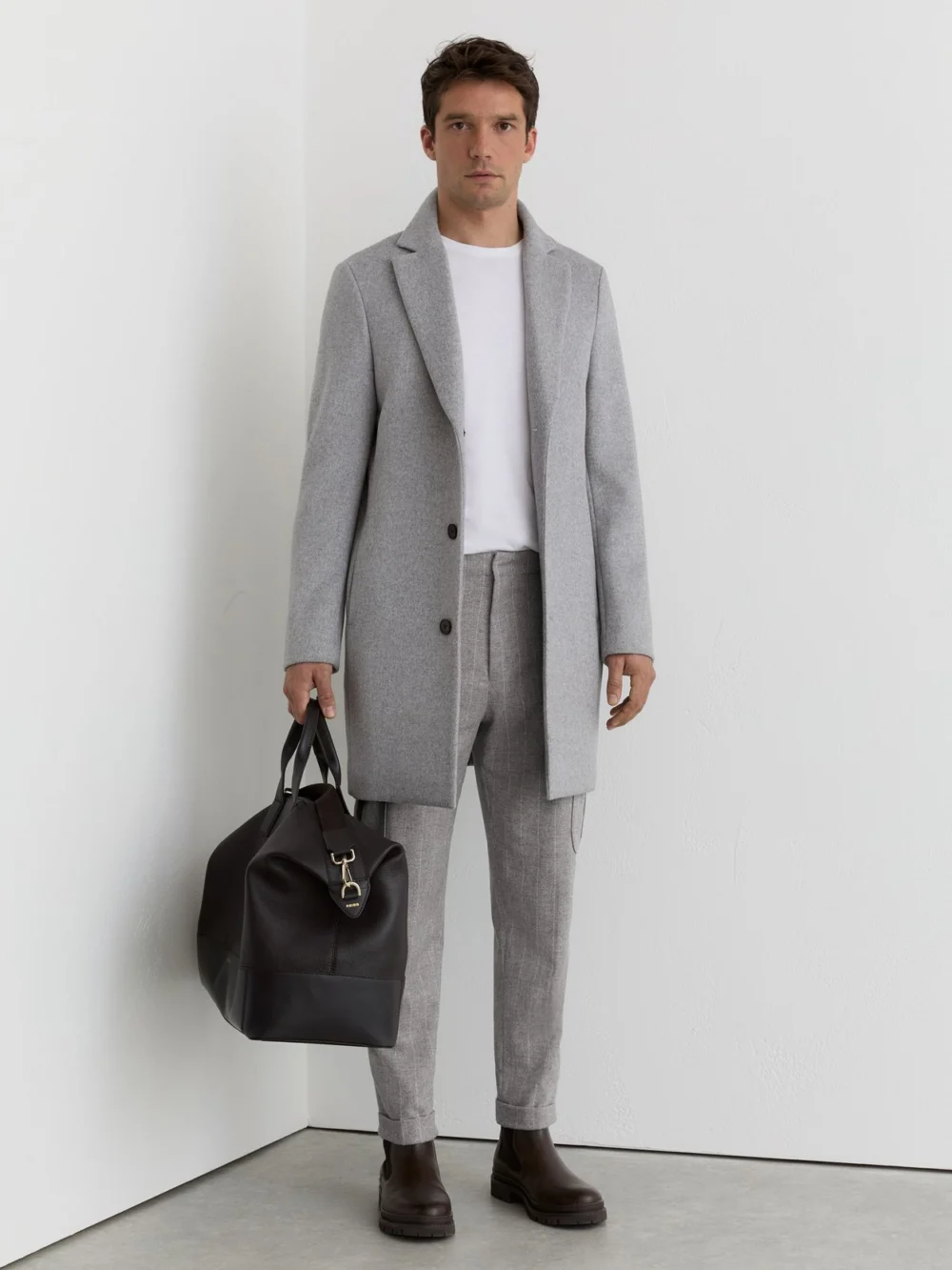Reiss Soft Grey Wool-blend Flannel Pinstripe Cargo Trousers, view 3