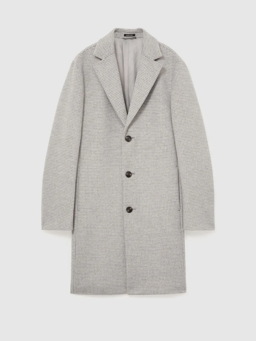 Reiss Soft Grey Wool-blend Puppytooth Single-breasted Overcoat, view 2