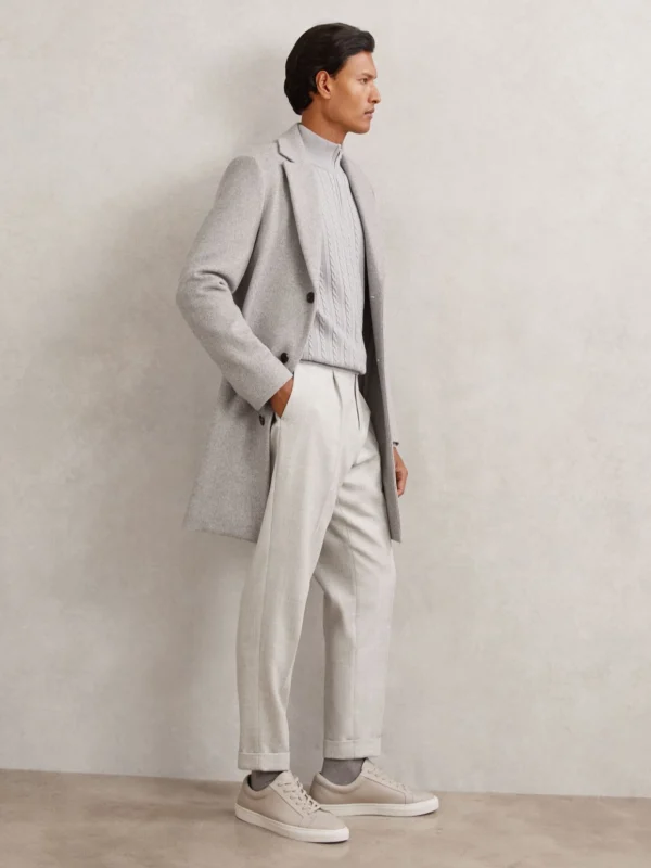 Reiss Soft Grey Wool-blend Tailored-fit Cuffed Trousers