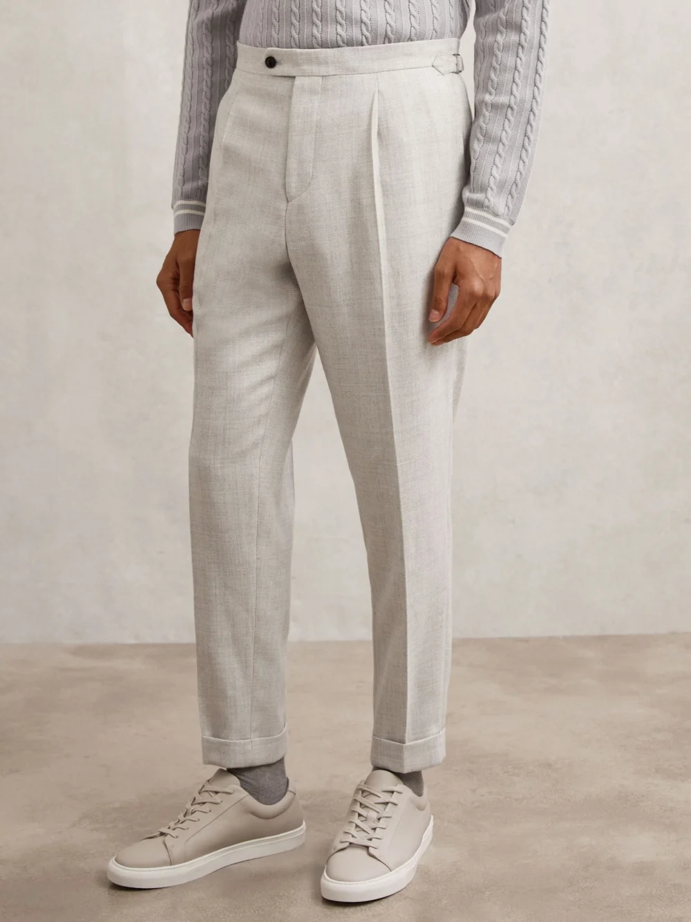 Reiss Soft Grey Wool-blend Tailored-fit Cuffed Trousers, view 3