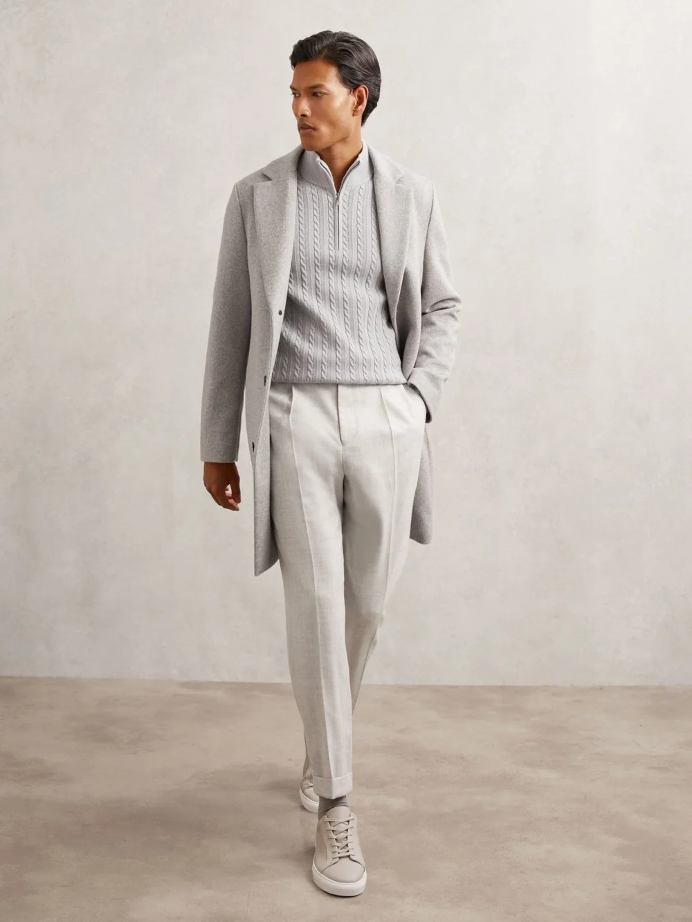 Reiss Soft Grey Wool-blend Tailored-fit Cuffed Trousers, view 4