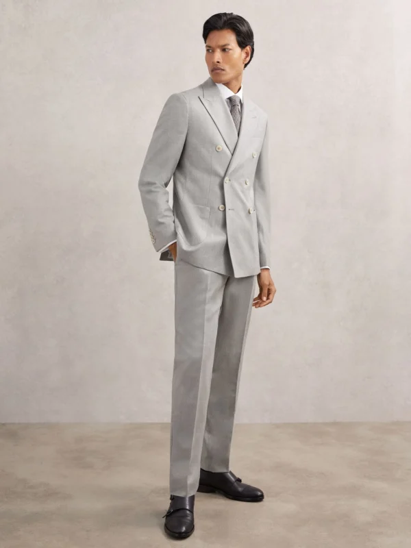 Reiss Soft Grey Wool-flannel Tailored-fit Suit Trousers