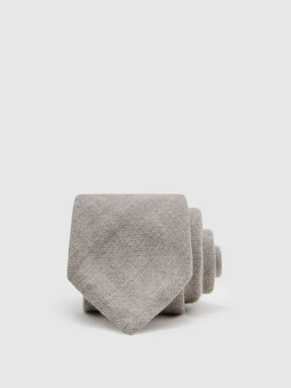 Reiss Soft Grey Wool Woven Unlined Tie,