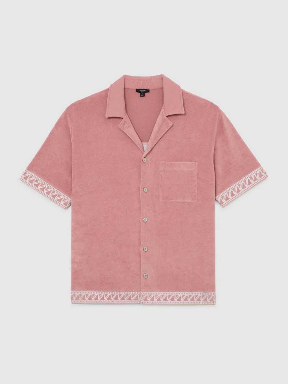 Reiss Soft Pink Cotton-blend Towelling Embroidered Shirt, view 2
