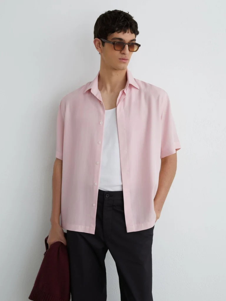 Reiss Soft Pink Lyocell-linen Short-sleeve Shirt