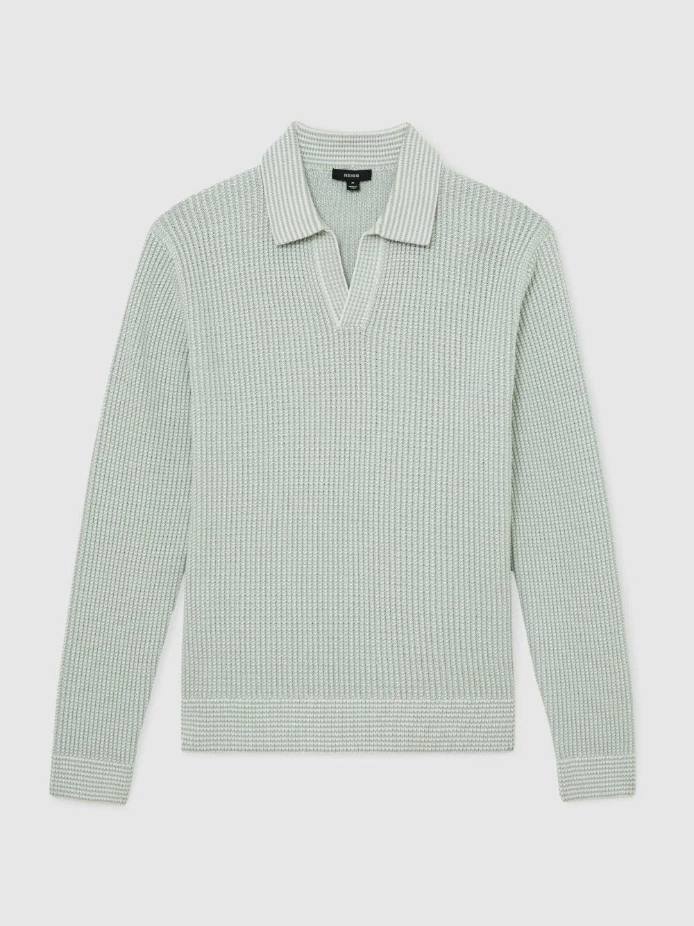 Reiss Soft Sage & White Cotton-blend Textured-knit Polo Jumper, view 2