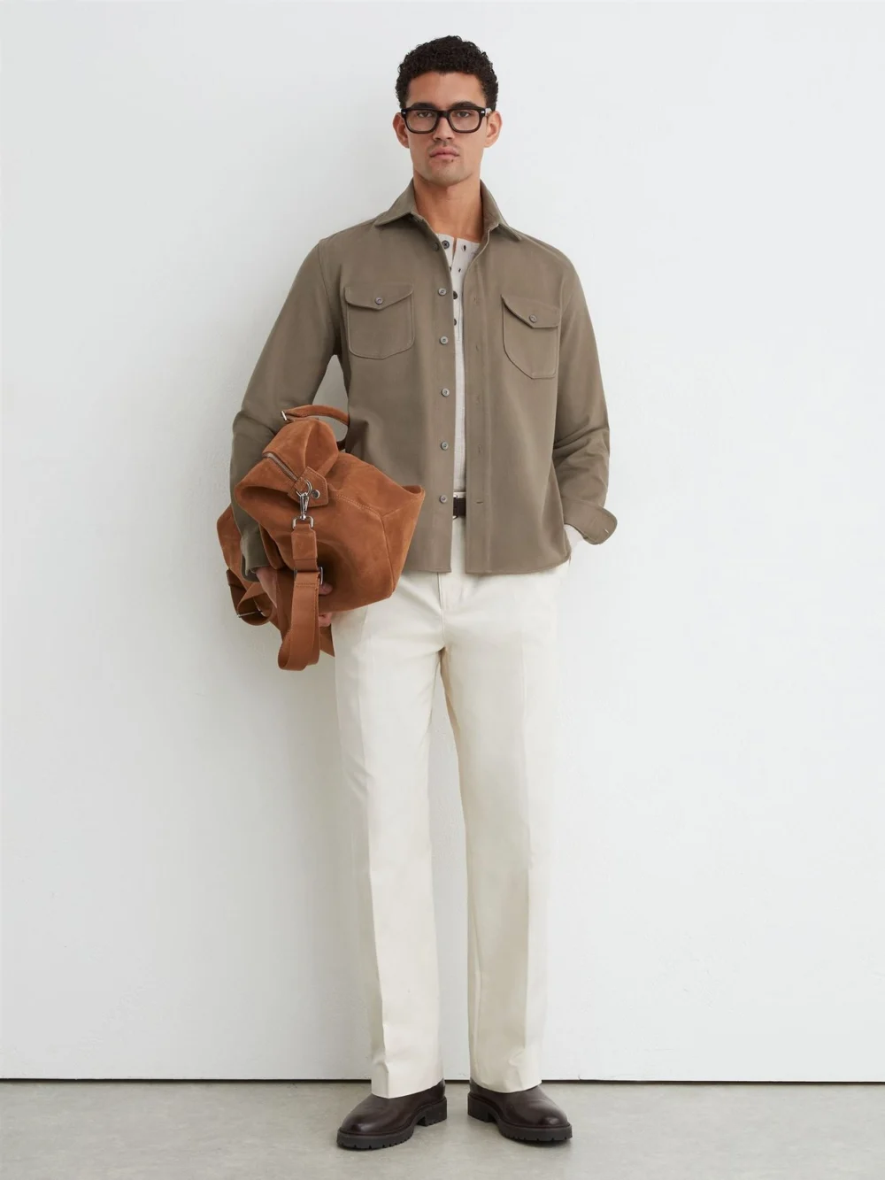 Reiss Soft Sage Cotton-twill Twin-pocket Regular-fit Shirt, view 3
