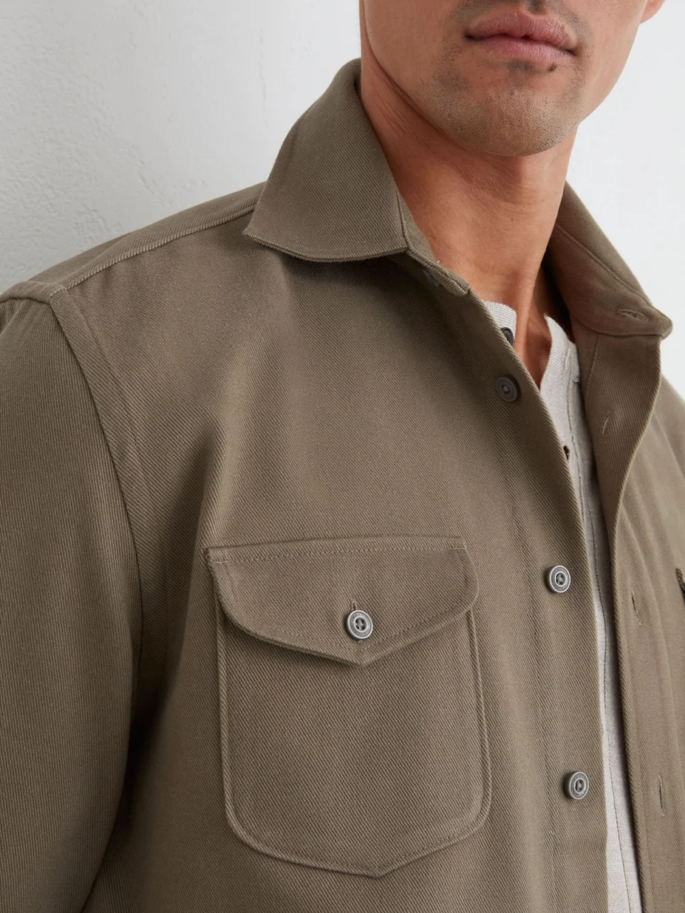 Reiss Soft Sage Cotton-twill Twin-pocket Regular-fit Shirt, view 4