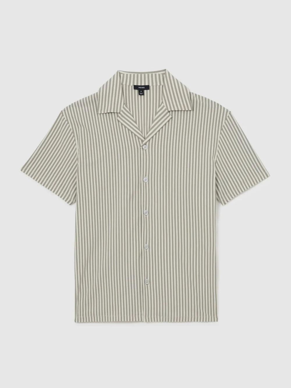 Reiss Soft Sage Green Cotton-blend Stripe Cuban-collar Shirt, view 2