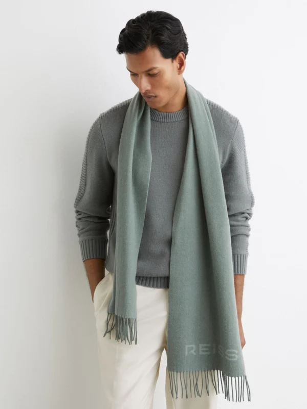 Reiss Soft Sage Green Picton Wool-cashmere Scarf,