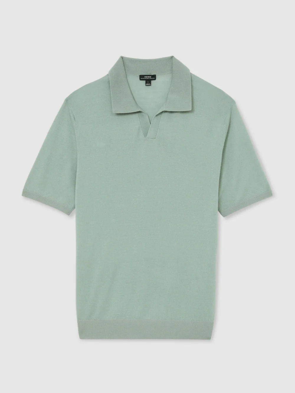 Reiss Soft Sage Green Pigment-dyed Merino Wool Open-collar Polo Shirt, view 2